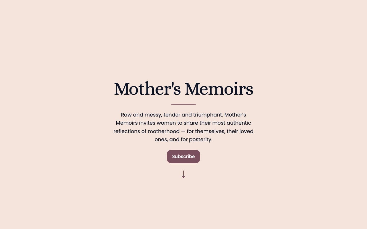 Mother’s Memoirs website at desktop width
